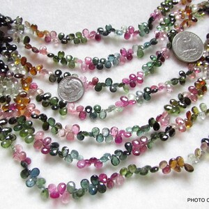 3x5 -6x4MM Natural genuine MULTI TOURMALINE 90 -100 pieces 9 inch Pear faceted Beads Gemstone Almond shape briolite pear briolette gemstone image 5