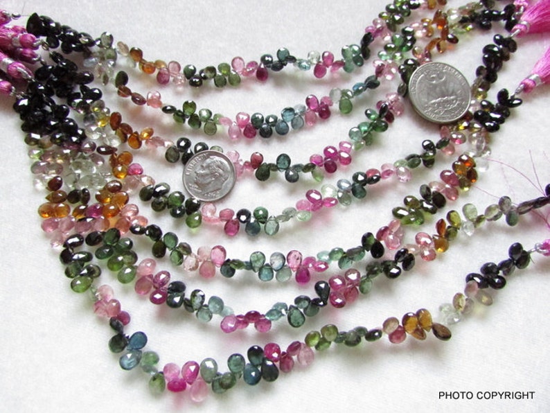3x5 -6x4MM Natural genuine MULTI TOURMALINE 90 -100 pieces 9 inch Pear faceted Beads Gemstone Almond shape briolite pear briolette gemstone image 5
