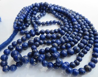 14"inch 5mm Natural lapis lazuli Smooth Round plain Balls 5mm 14" inches -1 String LAPIS LAZULI balls 5mm smooth balls natural blue balls