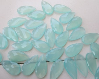 18 Cts  Aqua Chalcedony Pear Briolette 16x32mm natural aqua chalcedony briolette checker cut drilling option available faceted cut