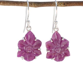 NATURAL Ruby Sterling Silver Earring ,, Handmade 925 Setting 4inch long hanging wire earring