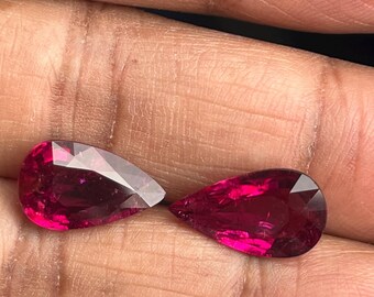 2pc Rubelite faceted PEAR 10x15mm 10x16mm Rubelite royal pink unheated matching pair