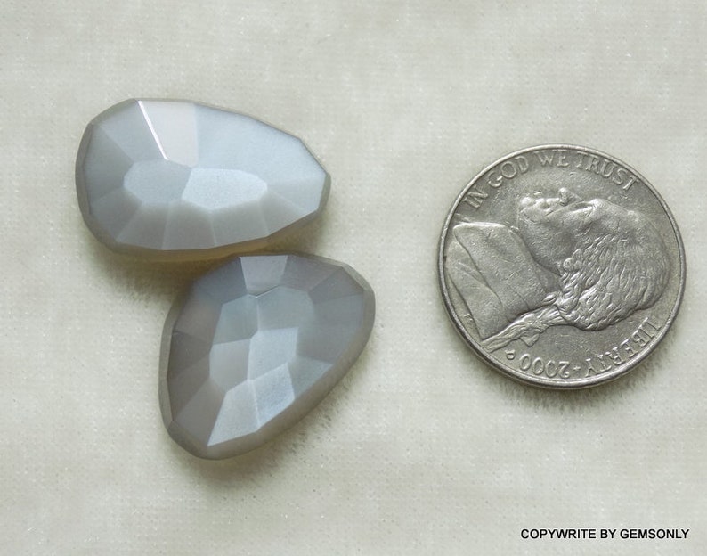 2pc 14x20mm NATURAL GRAY moonstone rosecut flat bottom top rosecut nice uneven shape moonstone gray rosecut uneven image 2