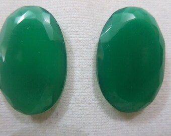 Natural Green onyx 44.90 cts Matching Pair Oval Shape Flat Cut both Side Faceted 28x18 mm