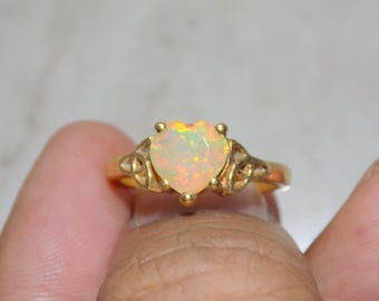 100 % NATURAL OPAL 925 gold micron silver ring handmade ring opal heart 8mm faceted superb quality elegant ring welo opal heart 8mm