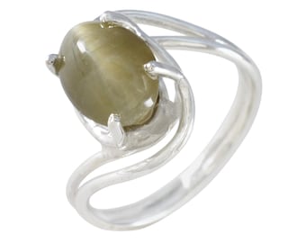 100 Natural CHRYSOBERYL CATS EYE 925 Sterling Silver Ring