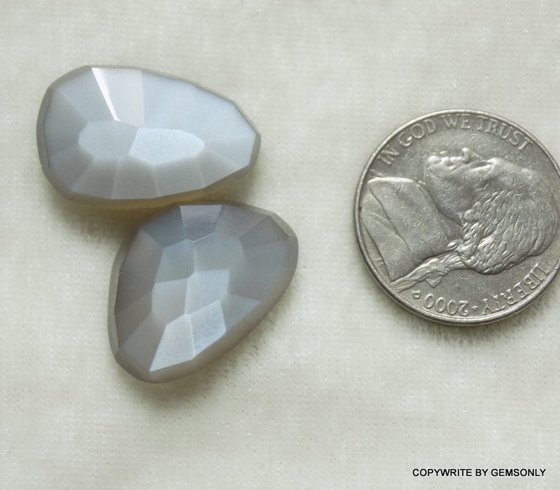 2pc 14x20mm NATURAL GRAY moonstone rosecut flat bottom top rosecut nice uneven shape moonstone gray rosecut uneven image 1