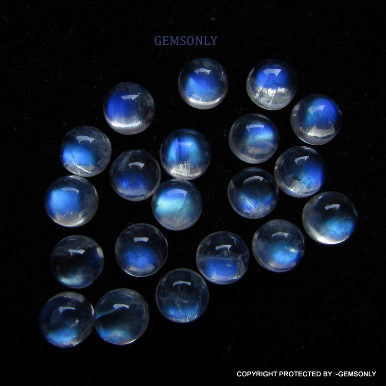 20pc 6mm Rainbow Moonstone round cabochon 6mm blue flash rainbow moonstone blue rainbow full blue flash best price excellent whole-sell deal