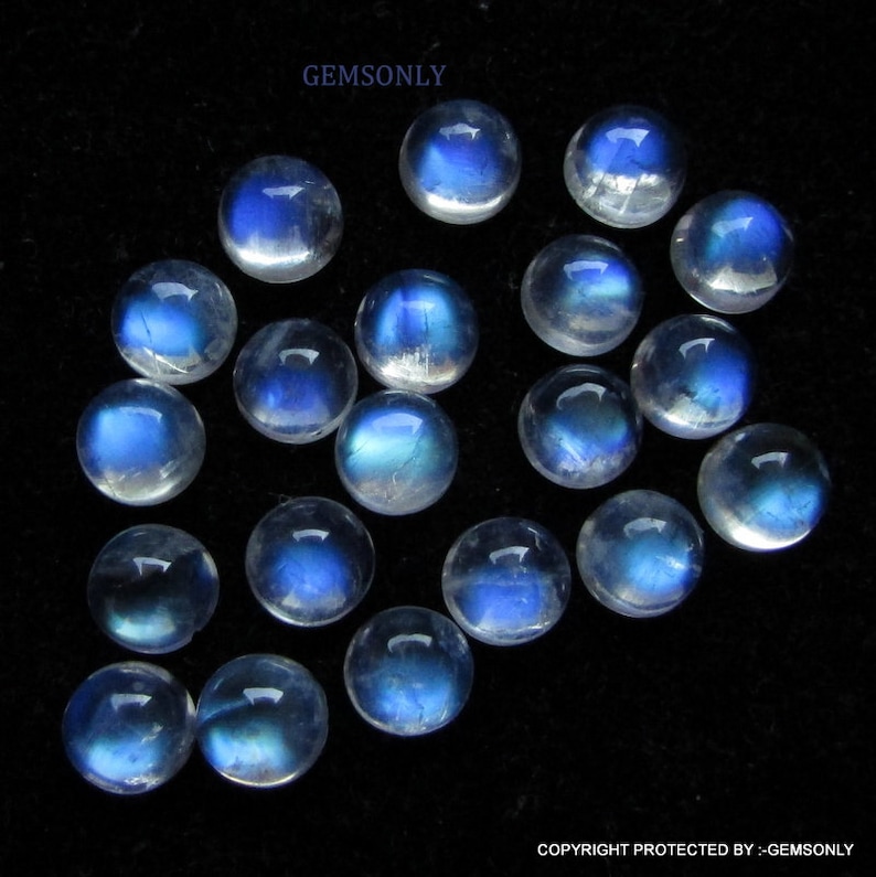 20pc 6mm Rainbow Moonstone round cabochon 6mm blue flash rainbow moonstone blue rainbow full blue flash best price excellent whole-sell deal