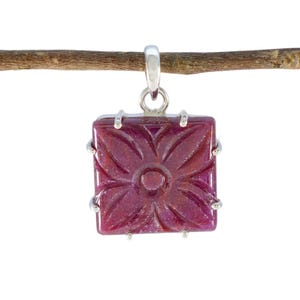NATURAL RUBY CARVED Sterling Silver pendant , Handmade 925 Setting 2.50inch long