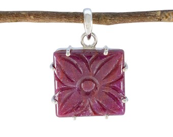NATURAL RUBY CARVED Sterling Silver pendant , Handmade 925 Setting 2.50inch long