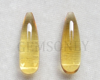 2pc 16ct Natural CITRINE DROPS glatte 7X22MM Citrine schöne Qualität Tropfen glatte polnische Zitrusanfall passend Paar Tropfen Form Zitrusfrüchte Top-Farbe