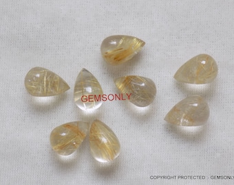 1pc NATURAL GOLDEN rutilated quartz drops 10x16mm rutile drop 10x16mm smooth golden rutile smooth cabochon gold quartz golden niddle quartz