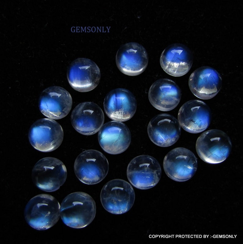 20pc 6mm Rainbow Moonstone round cabochon 6mm blue flash rainbow moonstone blue rainbow full blue flash best price excellent whole-sell deal