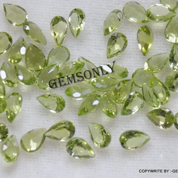 5X7MM NATURAL PERIDOT Pear shape 5X7mm faceted cut 5X7mm peridot pear shape gemstone faceted cut green peridot pears 7x5mm full luster gems