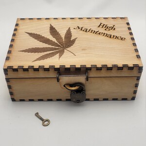 High Maintenance engraved locking box with lock and key