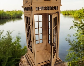Laser Cut TARDIS Police Box | Dr Who Inspired Wooden Display with Opening Door