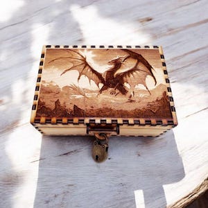 Dragon laser engraved keepsake box with lock