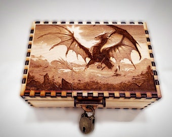 Dragon laser engraved keepsake box with lock