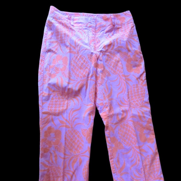 Vintage Cotton Lilly Pulitzer Pink/Purple Capri Pants with Pineapples in Size 4