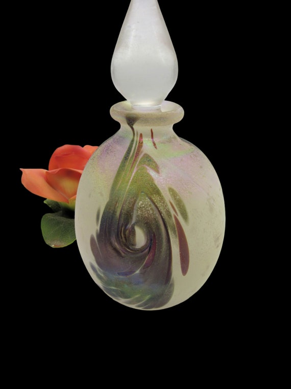 Pretty Frosted Iridescent Perfume Bottle by Glass… - image 3