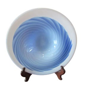 Stephen Woodruff Signed Blue & White Swirl Art Glass Console Bowl