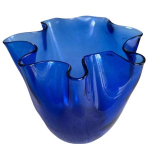 Hand Blown Cobalt Blue Art Glass Handkerchief Vase, Poland