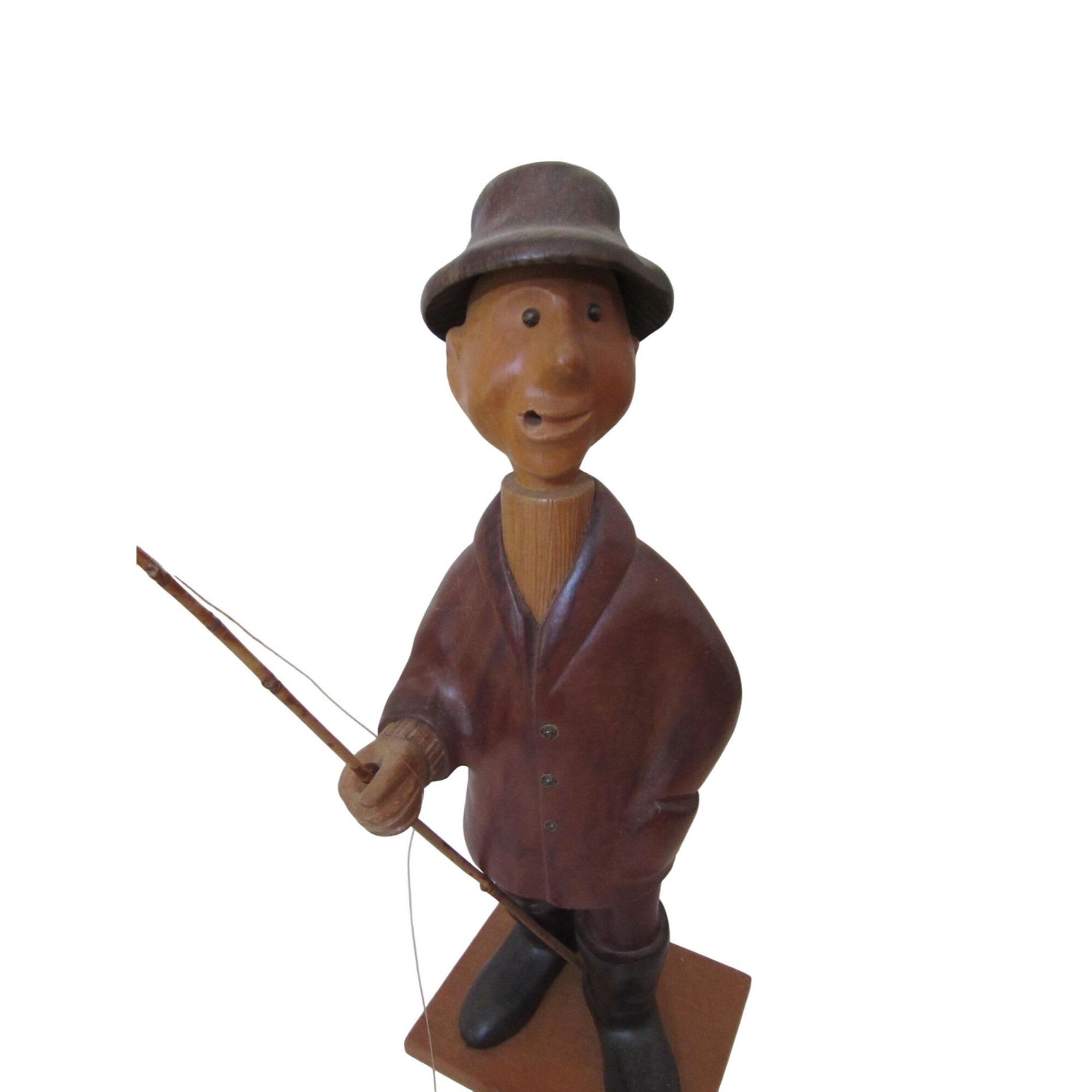 Vintage Romer Hand Carved Wood Fisherman Figurine - Etsy