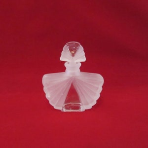Pretty Art Deco Style Frosted and Clear Glass Perfume Bottle w Glass Stopper image 2