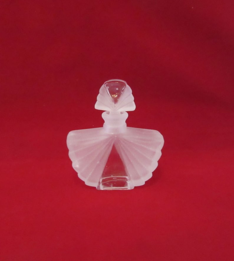 Pretty Art Deco Style Frosted and Clear Glass Perfume Bottle w Glass Stopper image 2