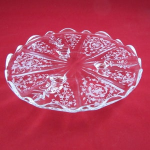 Vintage Fostoria Navarre Etched Tidbit Glass Plate or Candy Dish Footed