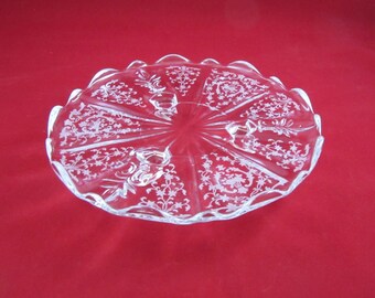 Vintage Fostoria Navarre Etched Tidbit Glass Plate or Candy Dish Footed