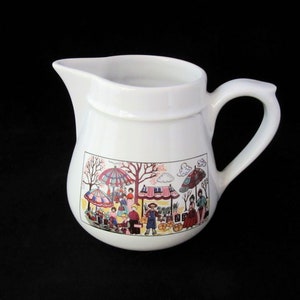 Revol French Porcelain Vintage Jug or Pitcher with Market Scene, Made in France