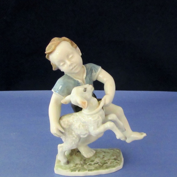 Vintage Rosenthal Boy Shepherd w Lamb Porcelain Figurine, #1666, VGC