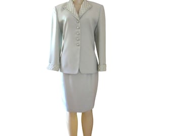 Vintage Albert Nipon Evening Pale Green Skirt/Jacket Suit w Faux Pearls SZ 6