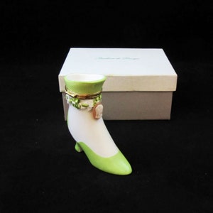 Limoges Peint Main  Hand Painted Boot/Shoe Trinket Box w Cameo and Original Box Great Shape