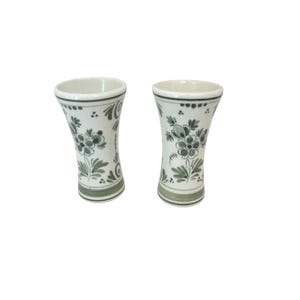 Set med 2 vintage DP Delft gröna blommor miniatyrvaser