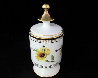 Vintage Il Verrocchio Ceramic Apothecary Lidded Jar with Sunflowers, Made in Italy