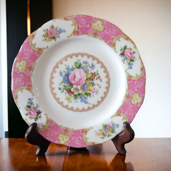 Vintage 1944 Royal Albert Lady Carlyle Bone China Salad Plate 8" w Pink Roses, Made in England