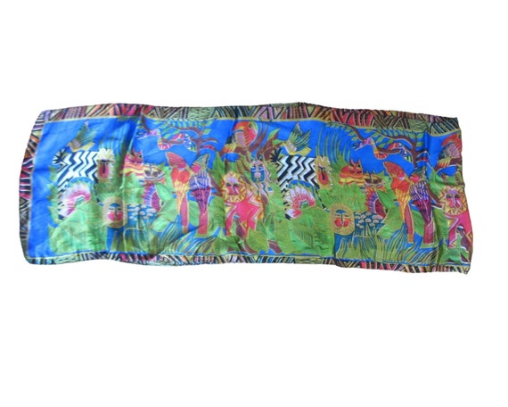 Vintage Laurel Burch Silk Scarf with Cats and Bir… - image 7