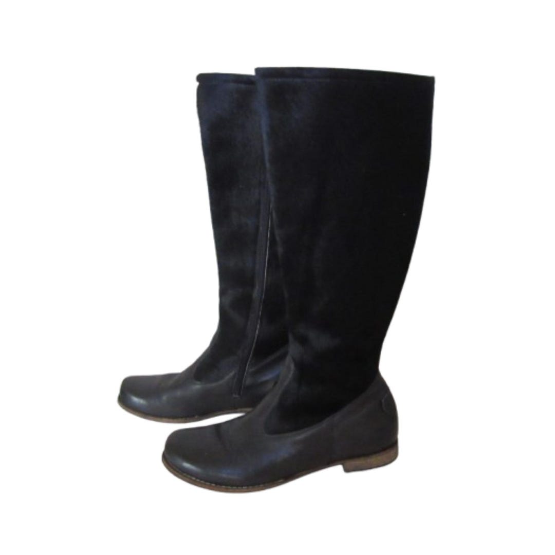 Think! Wechsel Fussebett black leather bootie Think! Wechsel Fussbet Black Leather Pony Hair Side Zip Low  main image 2