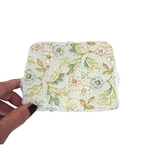 Mid Century 50s Jolles Original Beaded Floral Coin Purse Wallet Etsy