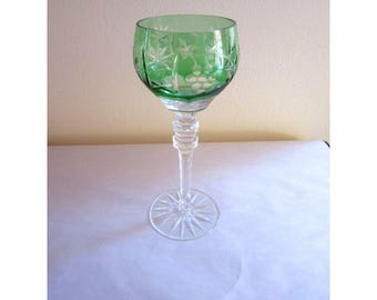 GREEN CRYSTAL GLASS: Vintage Godinger King Louis Emerald Green Cut