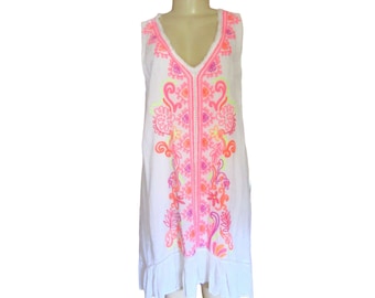 LILLY PULITZER THALIA Tunika Ärmelloses Swing Kleid mit Stickerei in Größe M