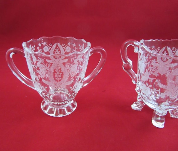 Vintage Etched New Martinsville Viking Prelude Cream & Open Sugar