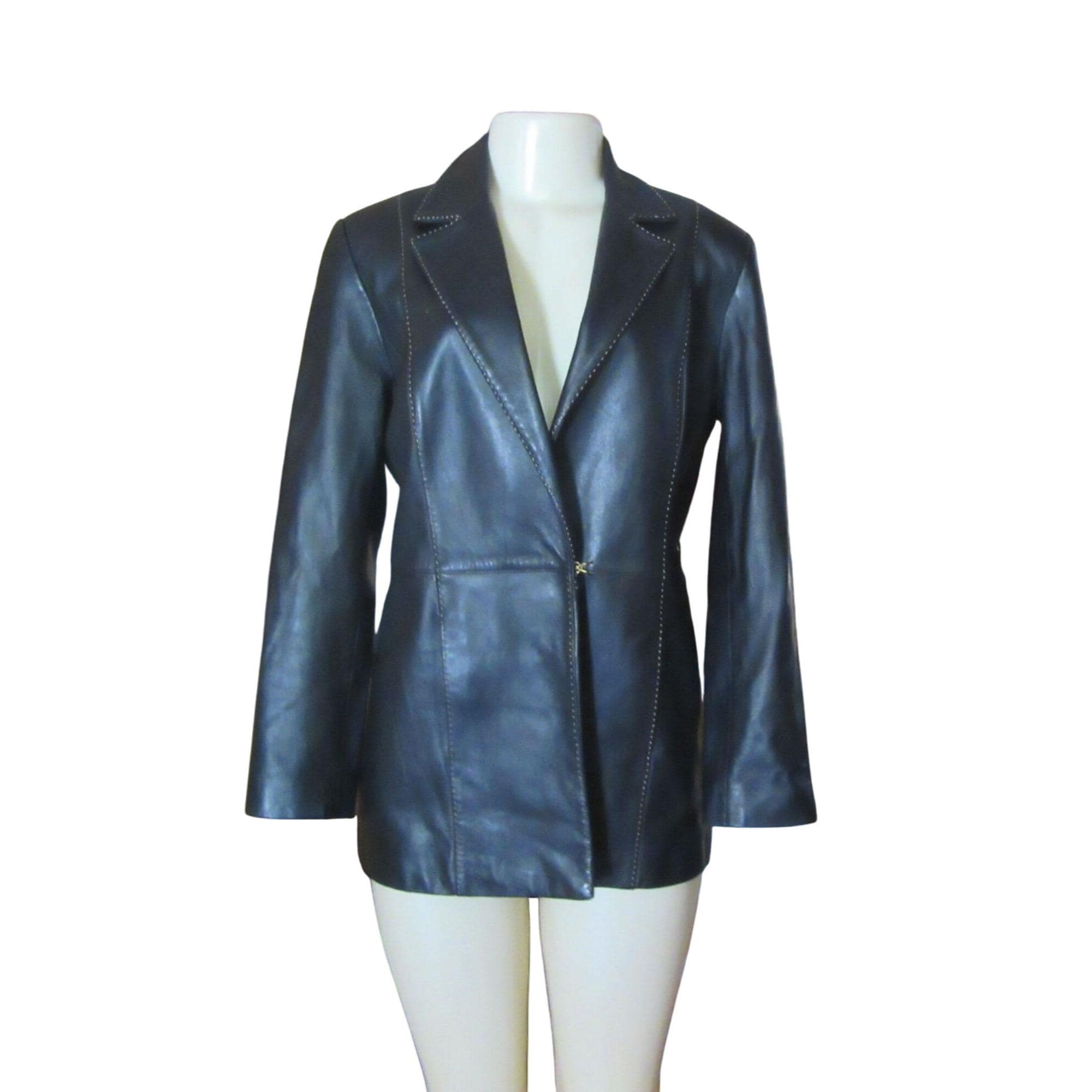Veste En Cuir St. John - Taille L - Couleur Beige - Style Blazer - Neuf Avec étiquettes