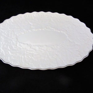 Vintage Lenox Porcelain Oval Platter: Leaf Embossed Platinum Trim