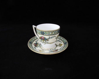 Vintage 1930's Minton Blue Trim Floral Demitasse Tea/Coffee Cup w Saucer H3649