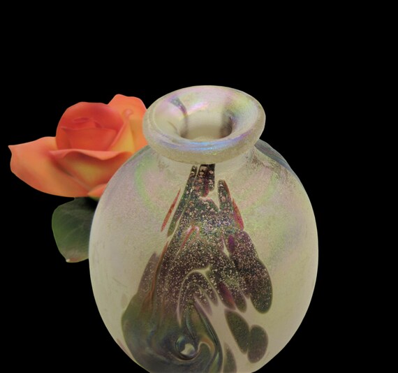 Pretty Frosted Iridescent Perfume Bottle by Glass… - image 5