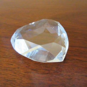 Signed Rosenthal Clear Faceted Glass Heart Shaped Paperweight